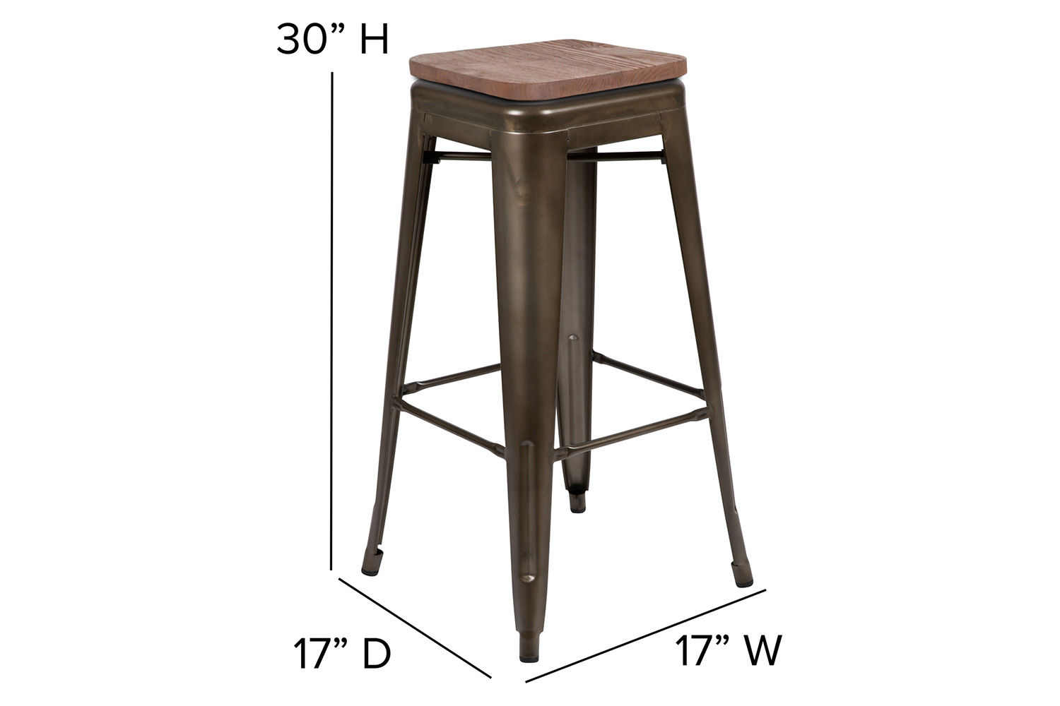 BLNK Cierra Metal Indoor Bar Stool with Wood Seat Set of 4 - Gun Metal Gray