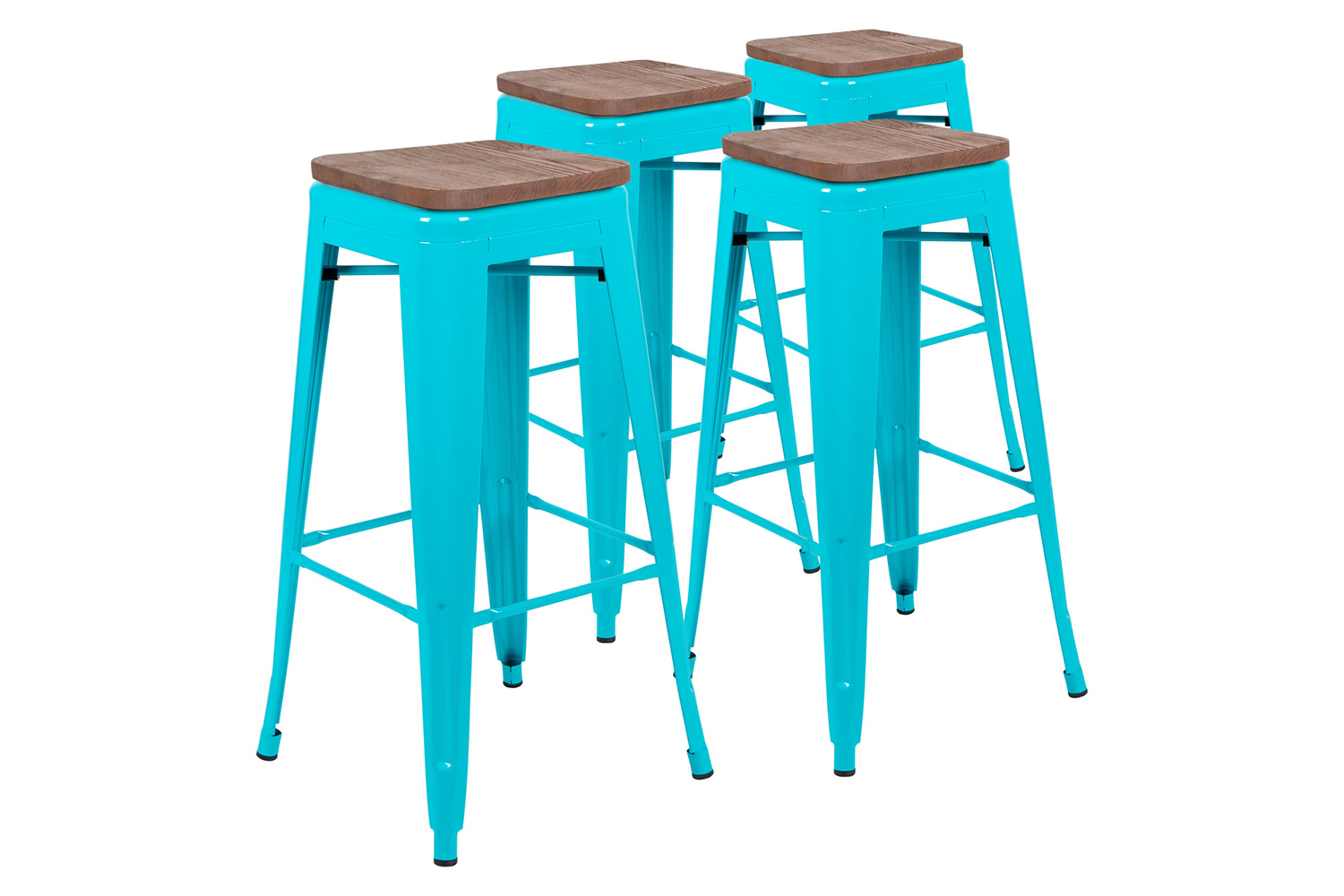 BLNK™ Cierra Metal Indoor Bar Stool with Wood Seat Set of 4 - Teal