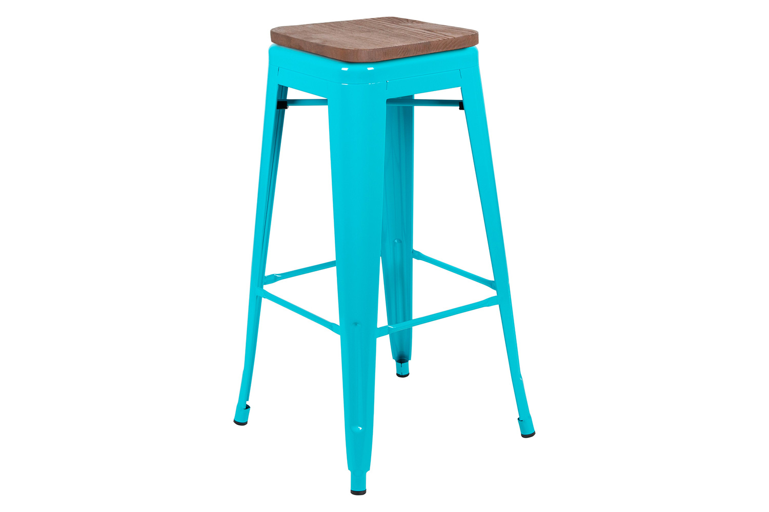 BLNK™ Cierra Metal Indoor Bar Stool with Wood Seat Set of 4 - Teal