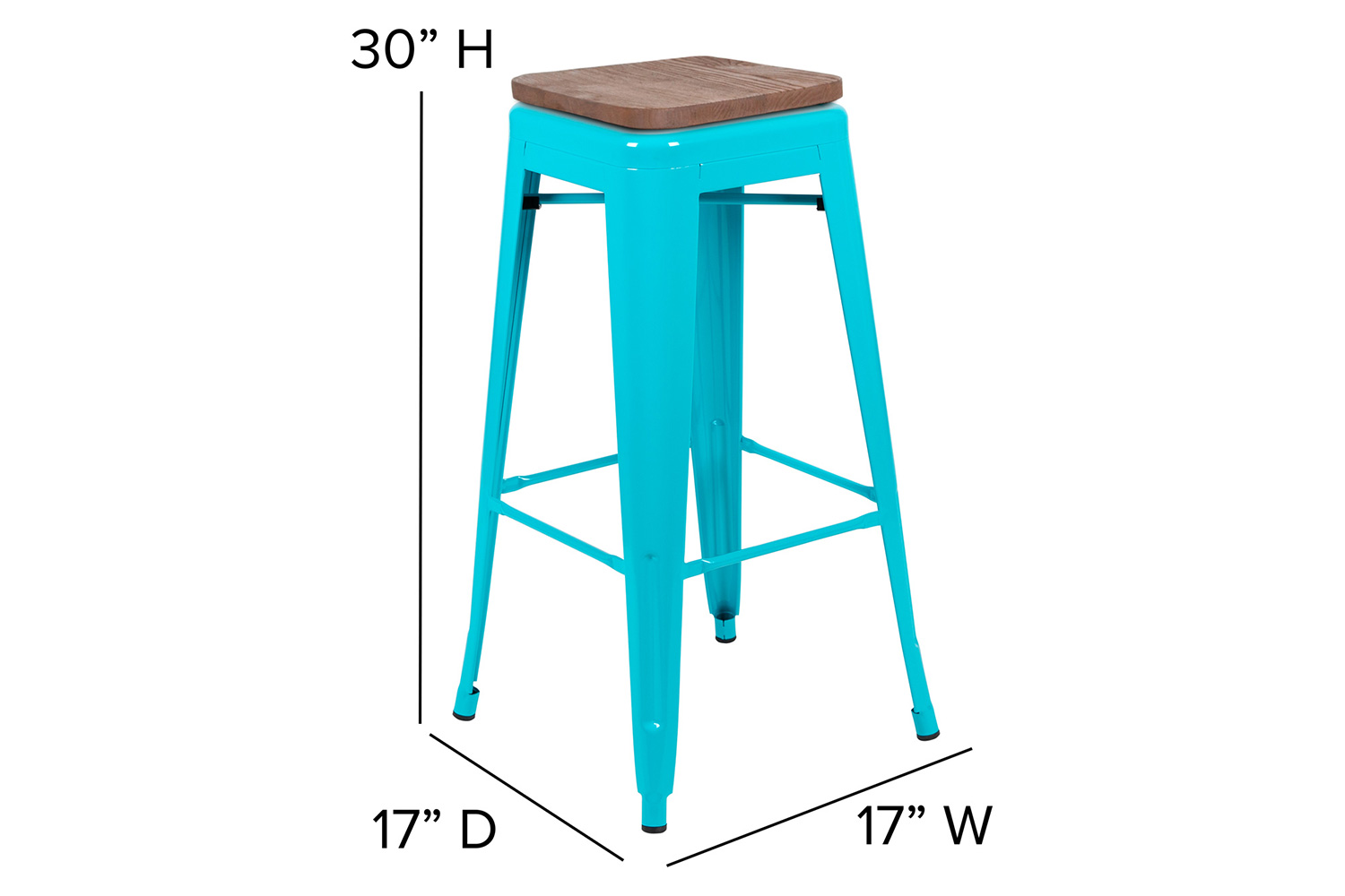 BLNK™ Cierra Metal Indoor Bar Stool with Wood Seat Set of 4 - Teal