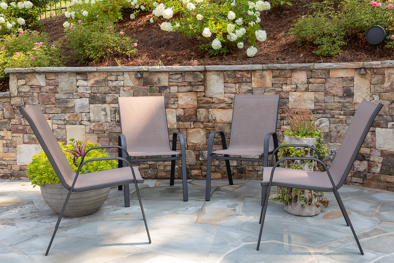 BLNK Brazos Outdoor Stack Chair with Flex Comfort Material and Metal Frame 4 Pack