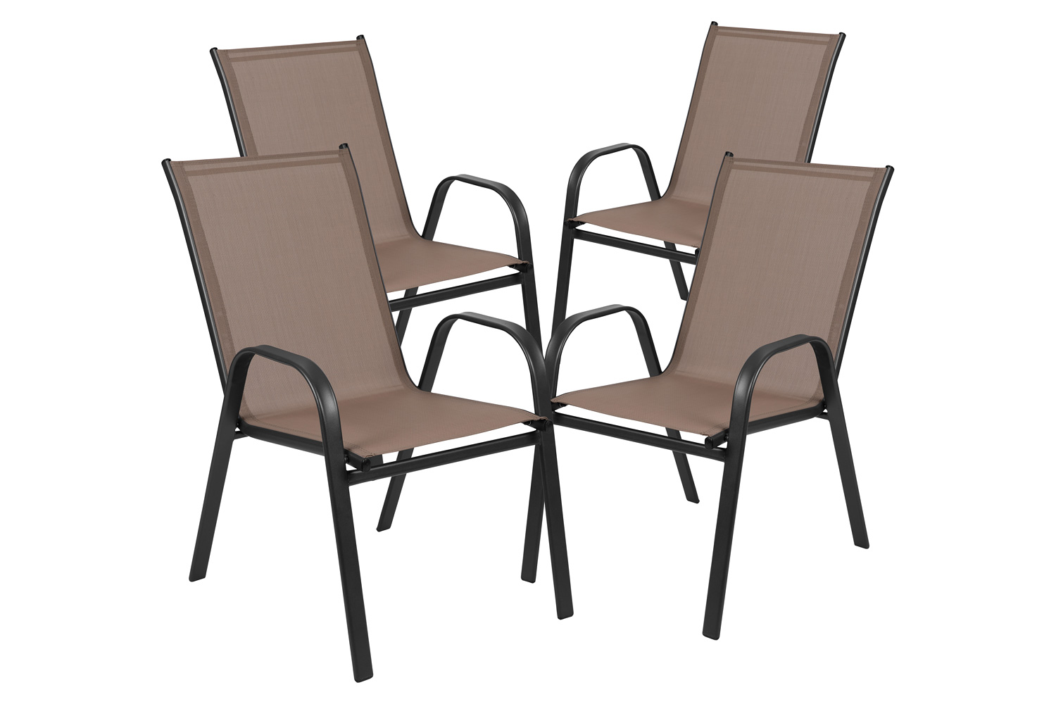 BLNK Brazos Outdoor Stack Chair with Flex Comfort Material and Metal Frame 4 Pack - Brown