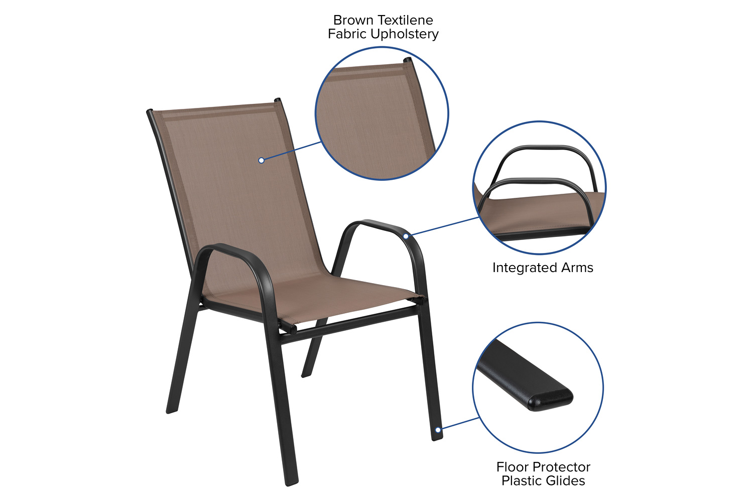 BLNK Brazos Outdoor Stack Chair with Flex Comfort Material and Metal Frame 4 Pack - Brown