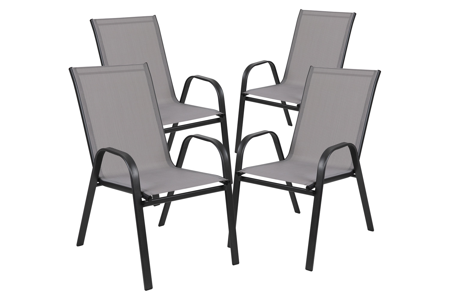 BLNK Brazos Outdoor Stack Chair with Flex Comfort Material and Metal Frame 4 Pack - Gray