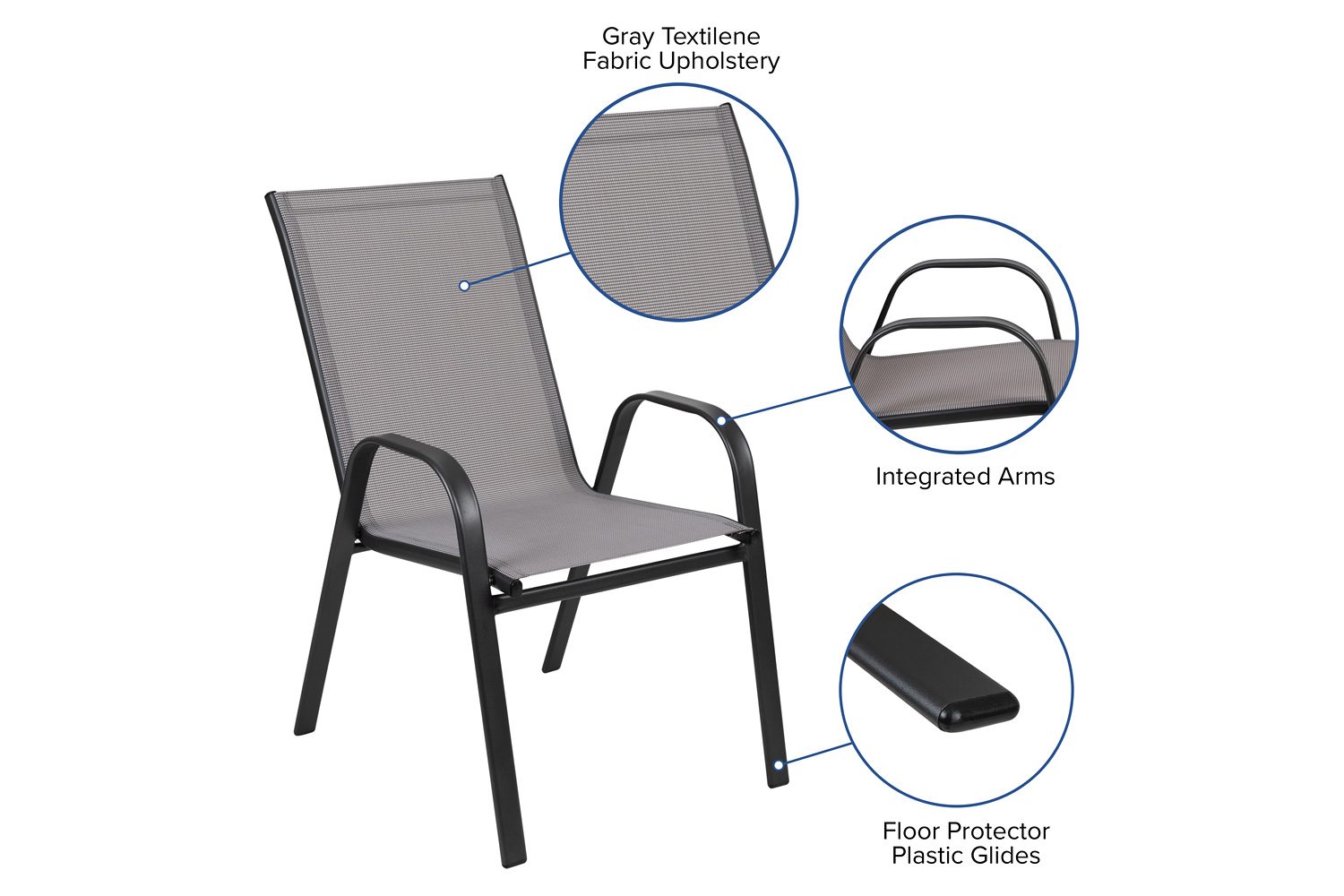 BLNK Brazos Outdoor Stack Chair with Flex Comfort Material and Metal Frame 4 Pack - Gray