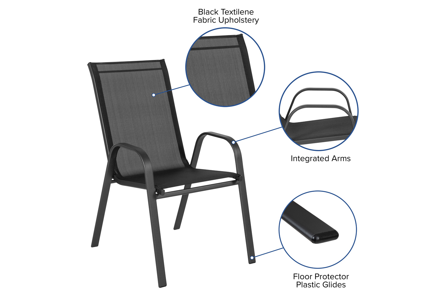 BLNK Brazos Outdoor Stack Chair with Flex Comfort Material and Metal Frame 4 Pack - Black