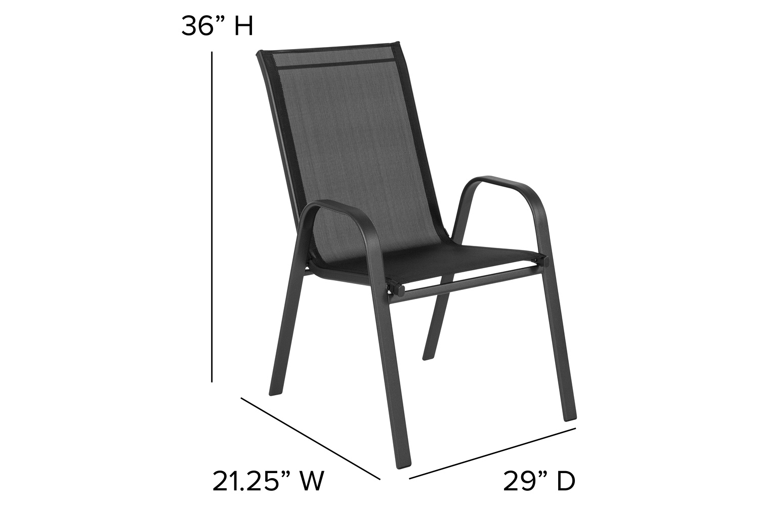 BLNK Brazos Outdoor Stack Chair with Flex Comfort Material and Metal Frame 4 Pack - Black