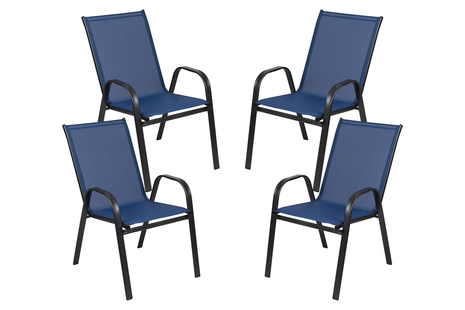 BLNK Brazos Outdoor Stack Chair with Flex Comfort Material and Metal Frame 4 Pack - Navy