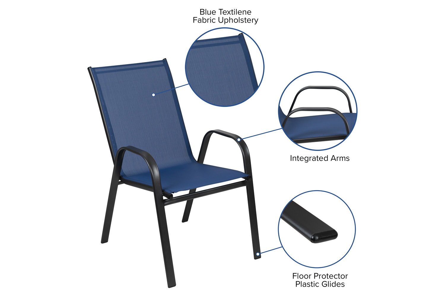 BLNK Brazos Outdoor Stack Chair with Flex Comfort Material and Metal Frame 4 Pack - Navy