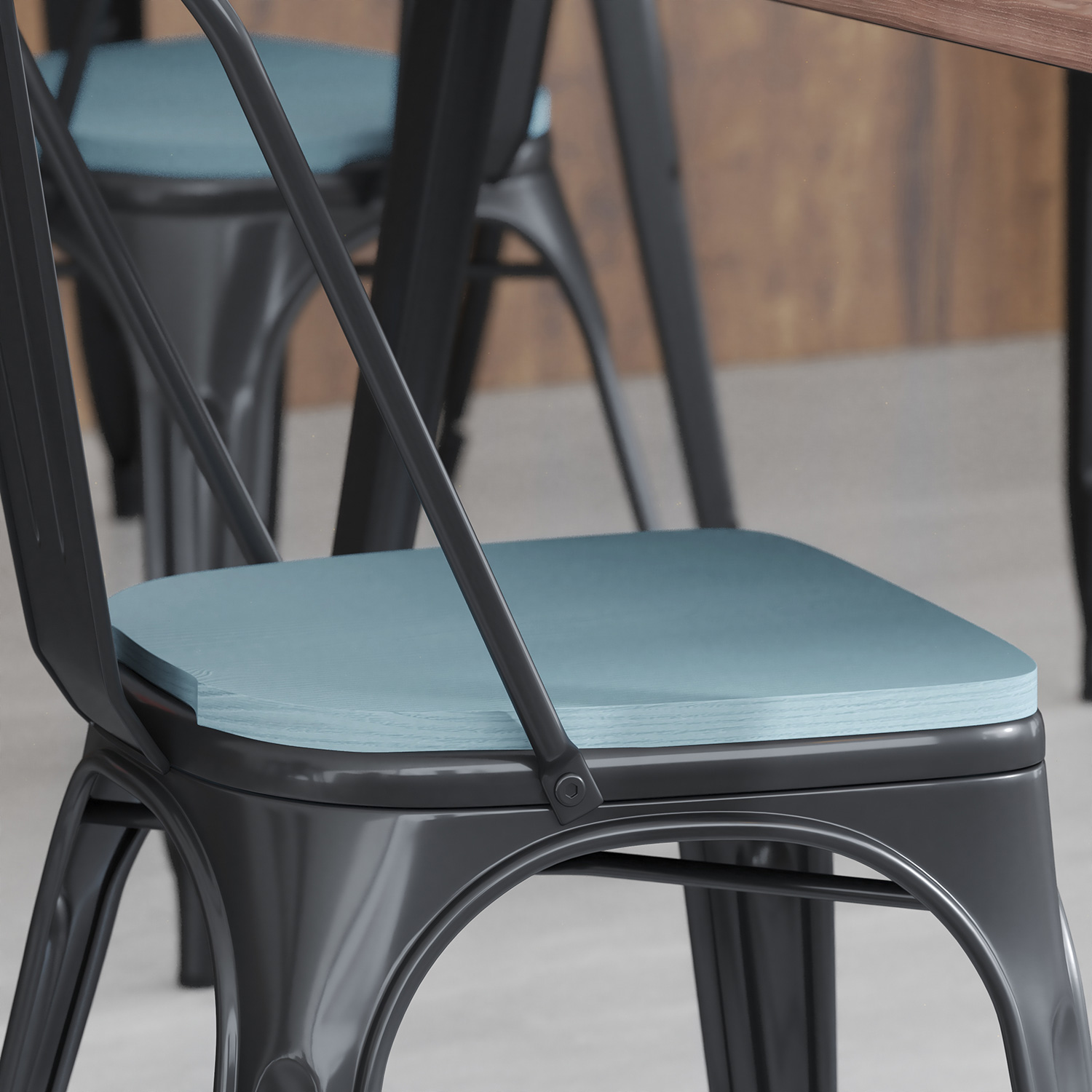 BLNK Perry Poly Resin Wood Seat with Rounded Edges for Colorful Metal Chairs and Stools Set of 4