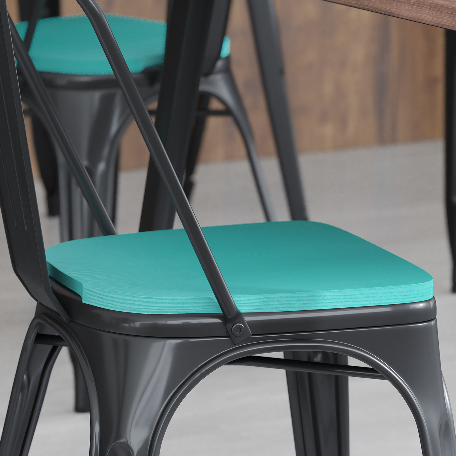 BLNK Perry Poly Resin Wood Seat with Rounded Edges for Colorful Metal Chairs and Stools Set of 4