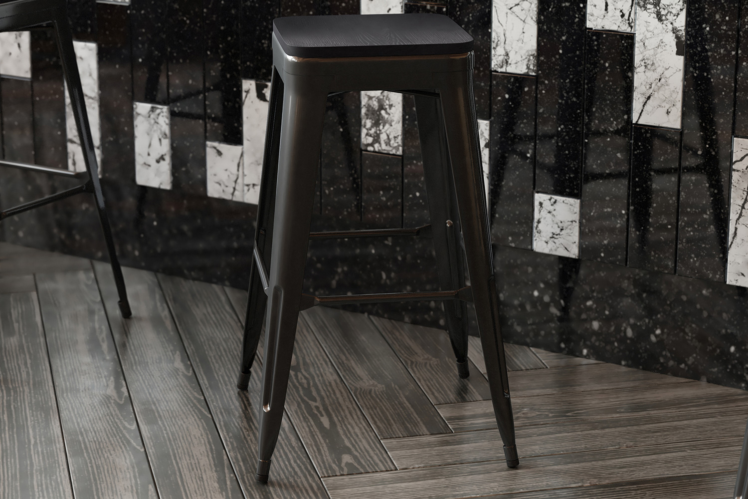 BLNK Perry Square Poly Resin Wood Seat with Rounded Edges for Colorful Metal Bar Stools - Black