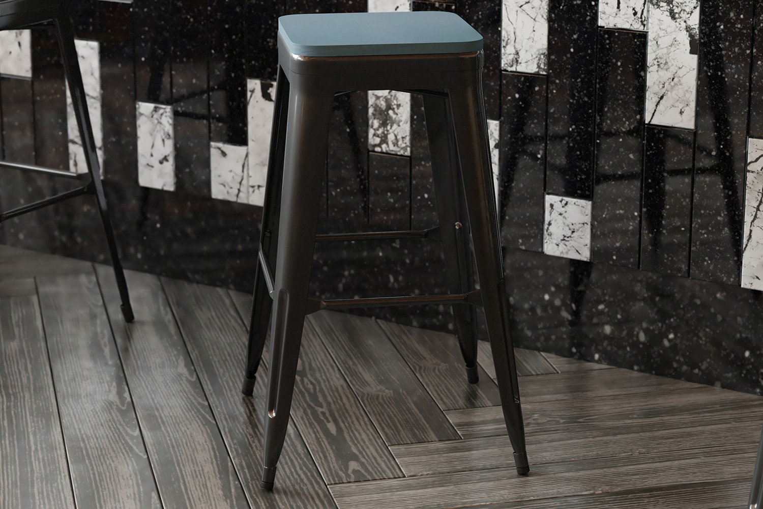 BLNK Perry Square Poly Resin Wood Seat with Rounded Edges for Colorful Metal Bar Stools - Teal/Blue