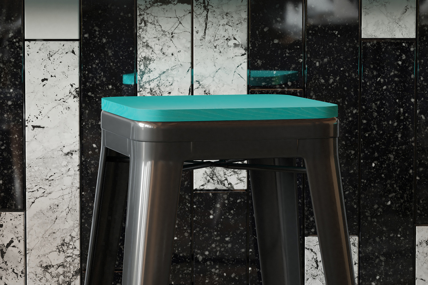 BLNK Perry Square Poly Resin Wood Seat with Rounded Edges for Colorful Metal Bar Stools - Mint