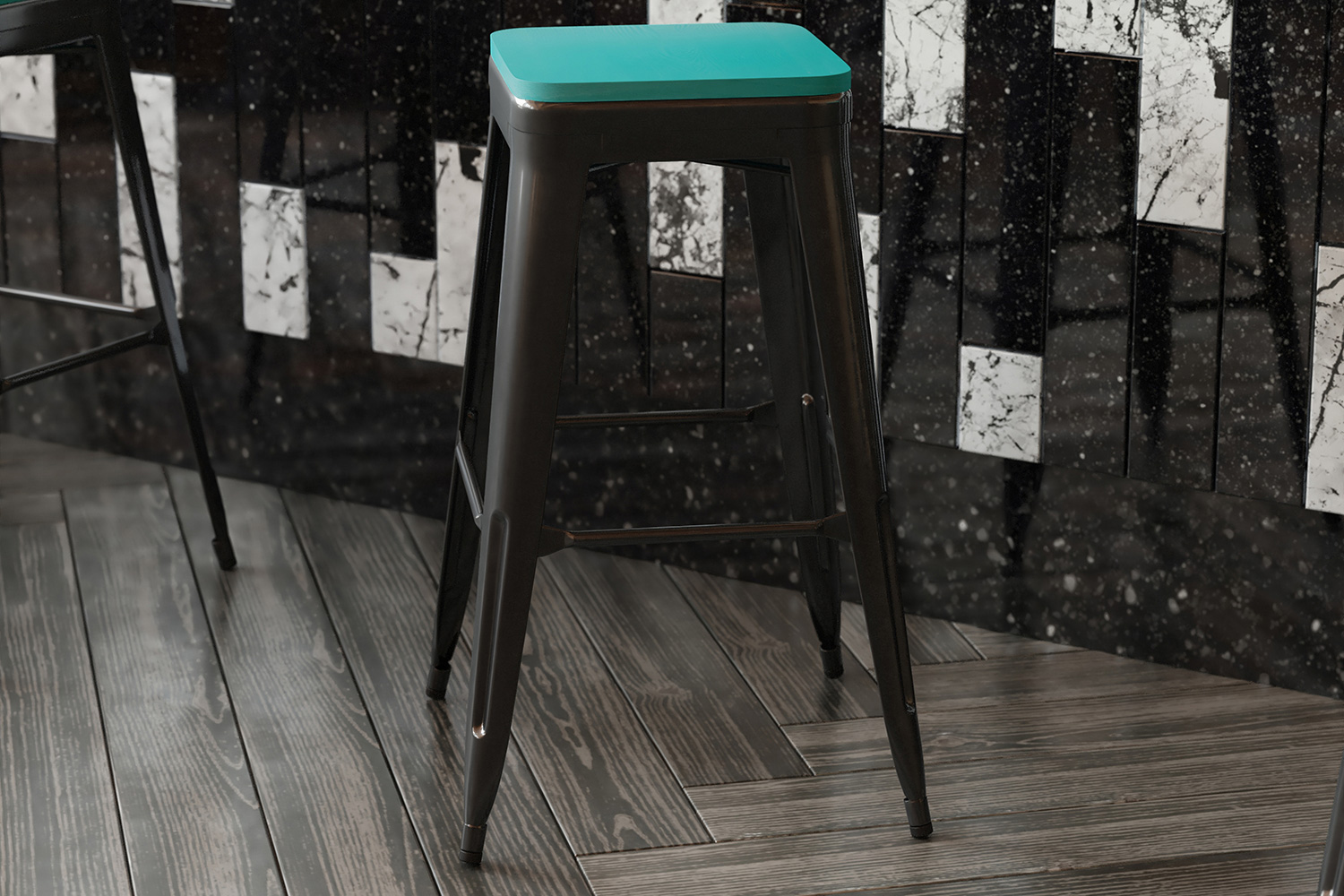 BLNK Perry Square Poly Resin Wood Seat with Rounded Edges for Colorful Metal Bar Stools - Mint