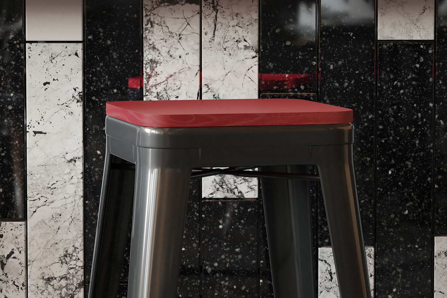 BLNK Perry Square Poly Resin Wood Seat with Rounded Edges for Colorful Metal Bar Stools - Red