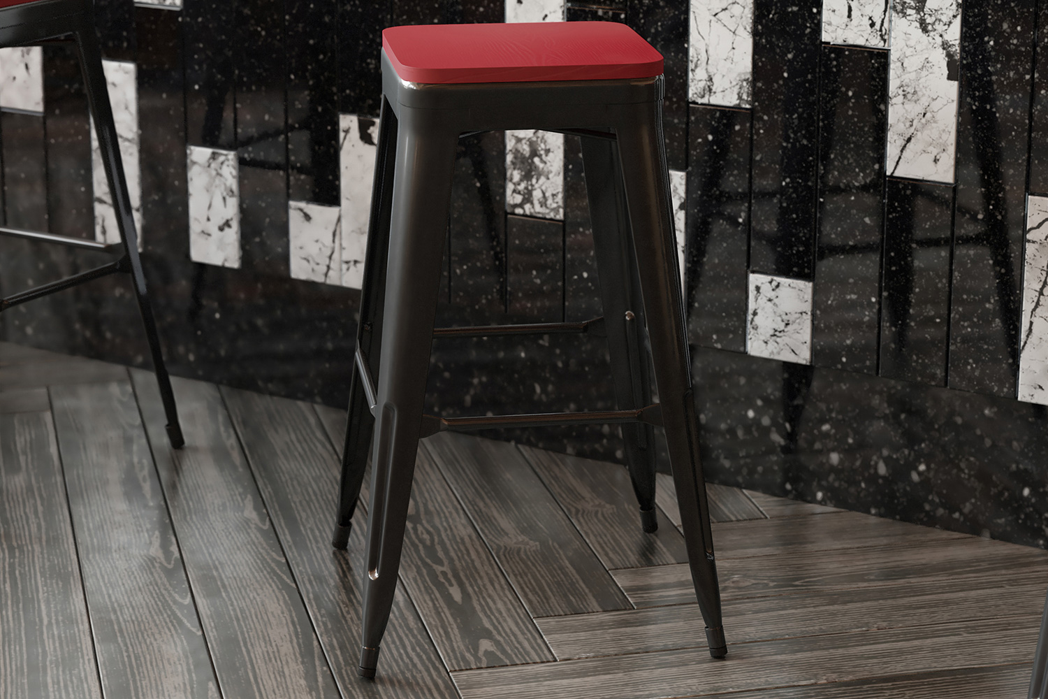 BLNK Perry Square Poly Resin Wood Seat with Rounded Edges for Colorful Metal Bar Stools - Red