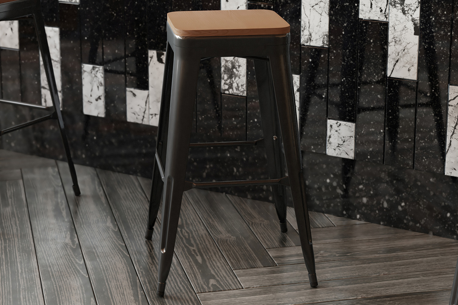 BLNK Perry Square Poly Resin Wood Seat with Rounded Edges for Colorful Metal Bar Stools - Teak