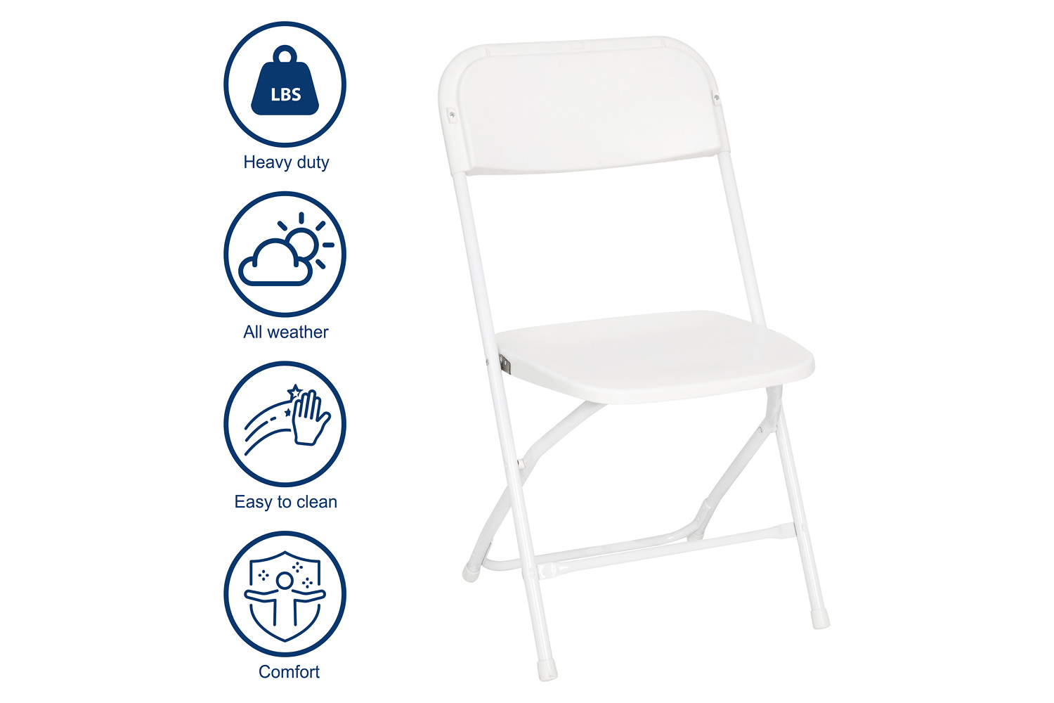 BLNK Hercules Big and Tall Commercial Folding Chair 4-Pack - White