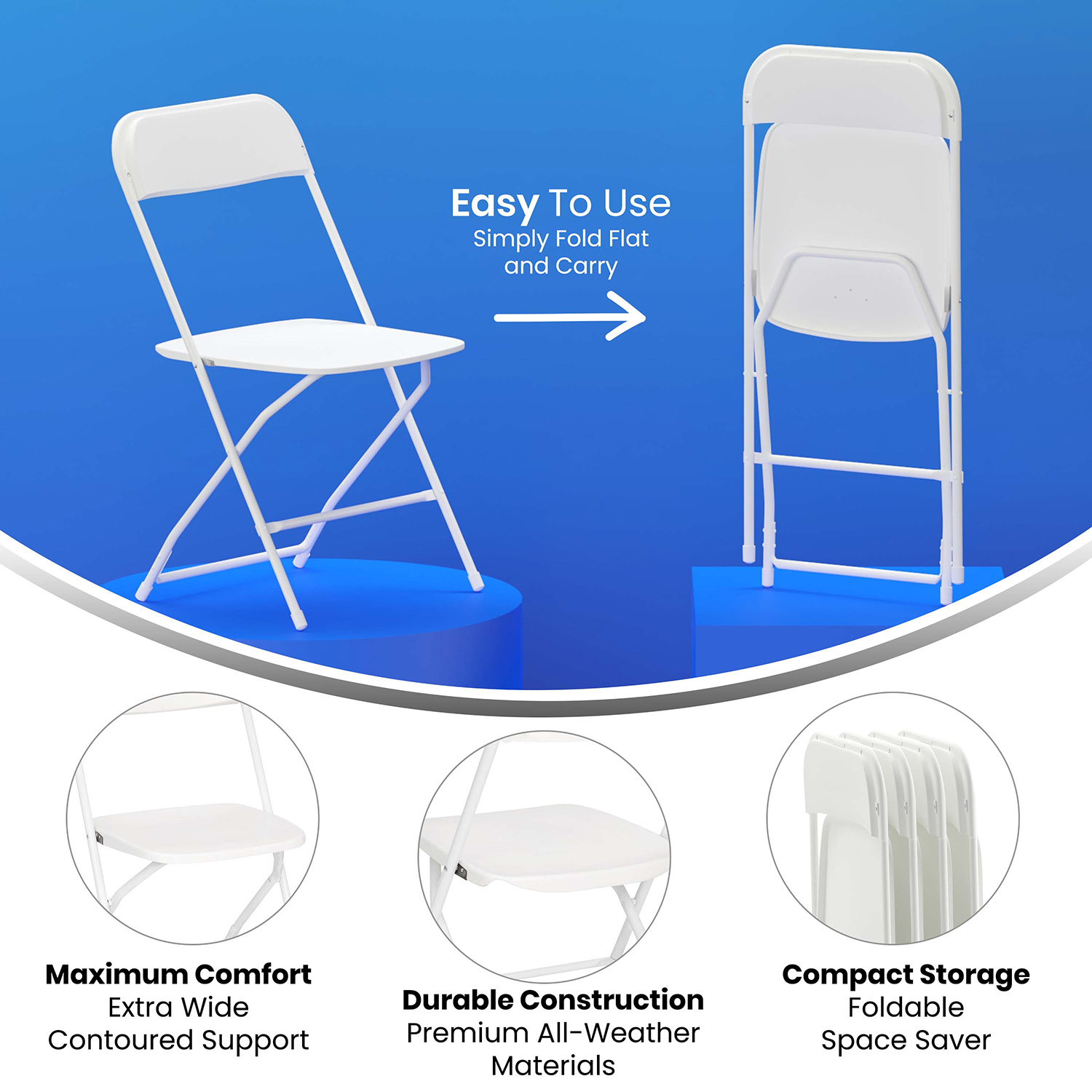 BLNK Hercules Big and Tall Commercial Folding Chair 4-Pack - White