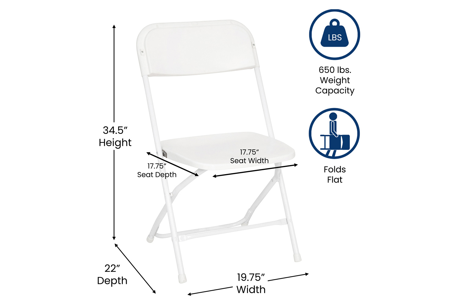 BLNK Hercules Big and Tall Commercial Folding Chair 4-Pack - White