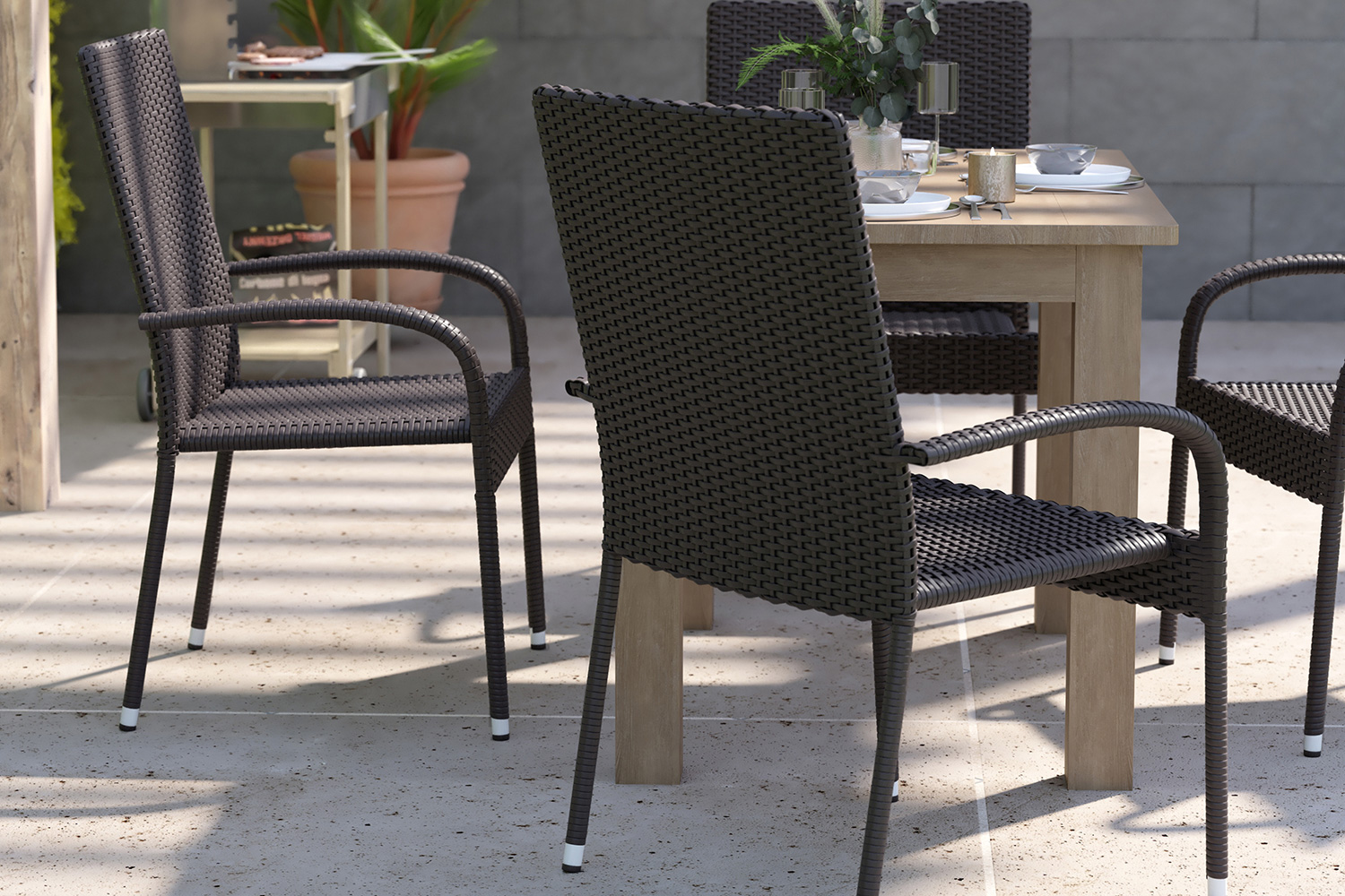 BLNK Maxim Stackable Indoor-Outdoor Wicker Dining Chairs with Arms Set of 4