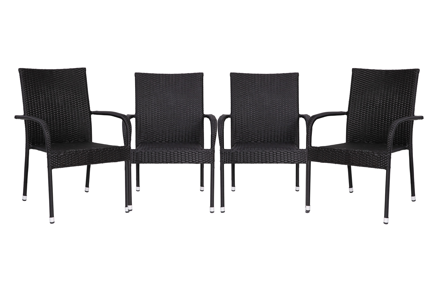 BLNK Maxim Stackable Indoor-Outdoor Wicker Dining Chairs with Arms Set of 4 - Black