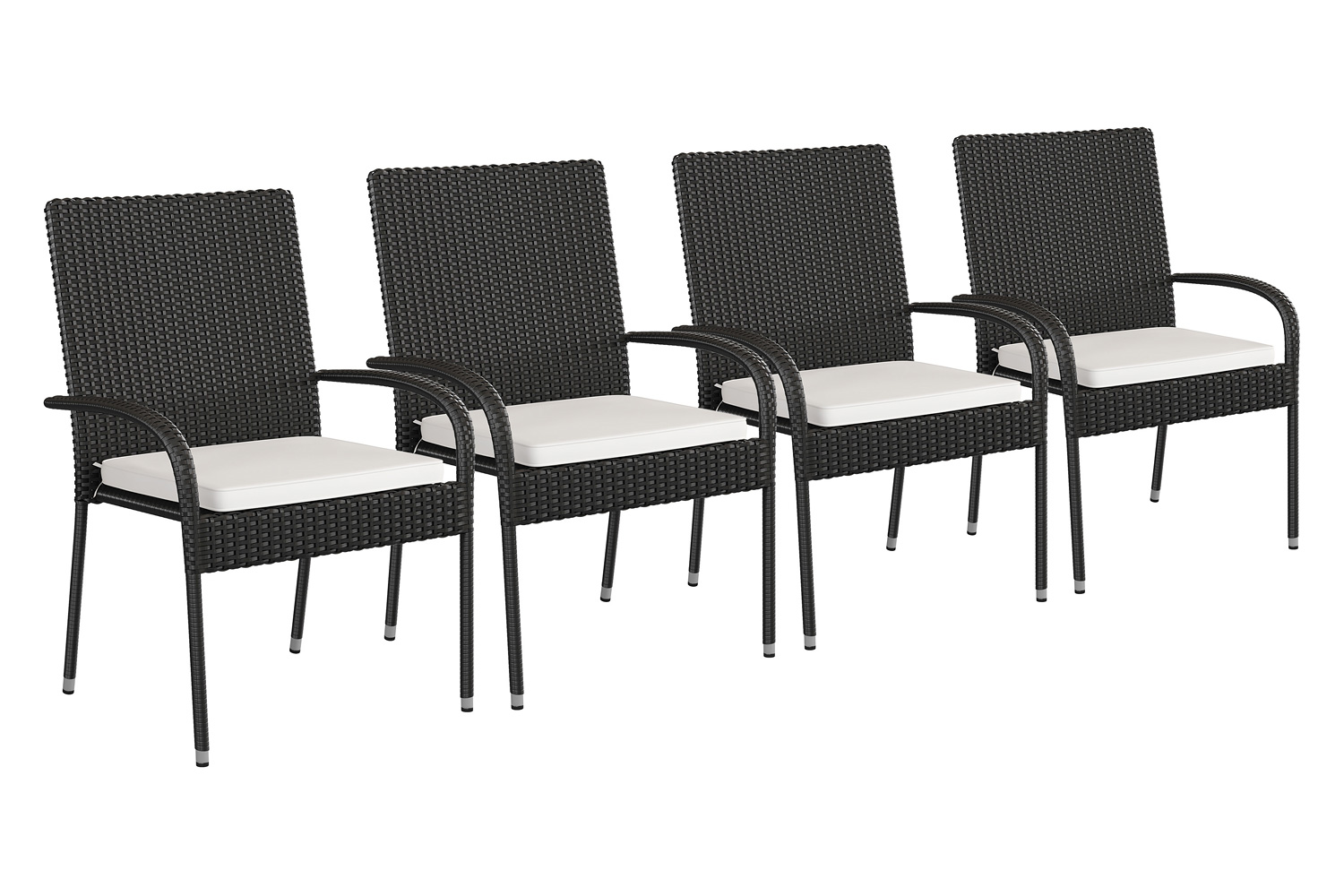 BLNK Maxim Stackable Indoor-Outdoor Wicker Dining Chairs with Cream Seat Cushions Set of 4 - Black