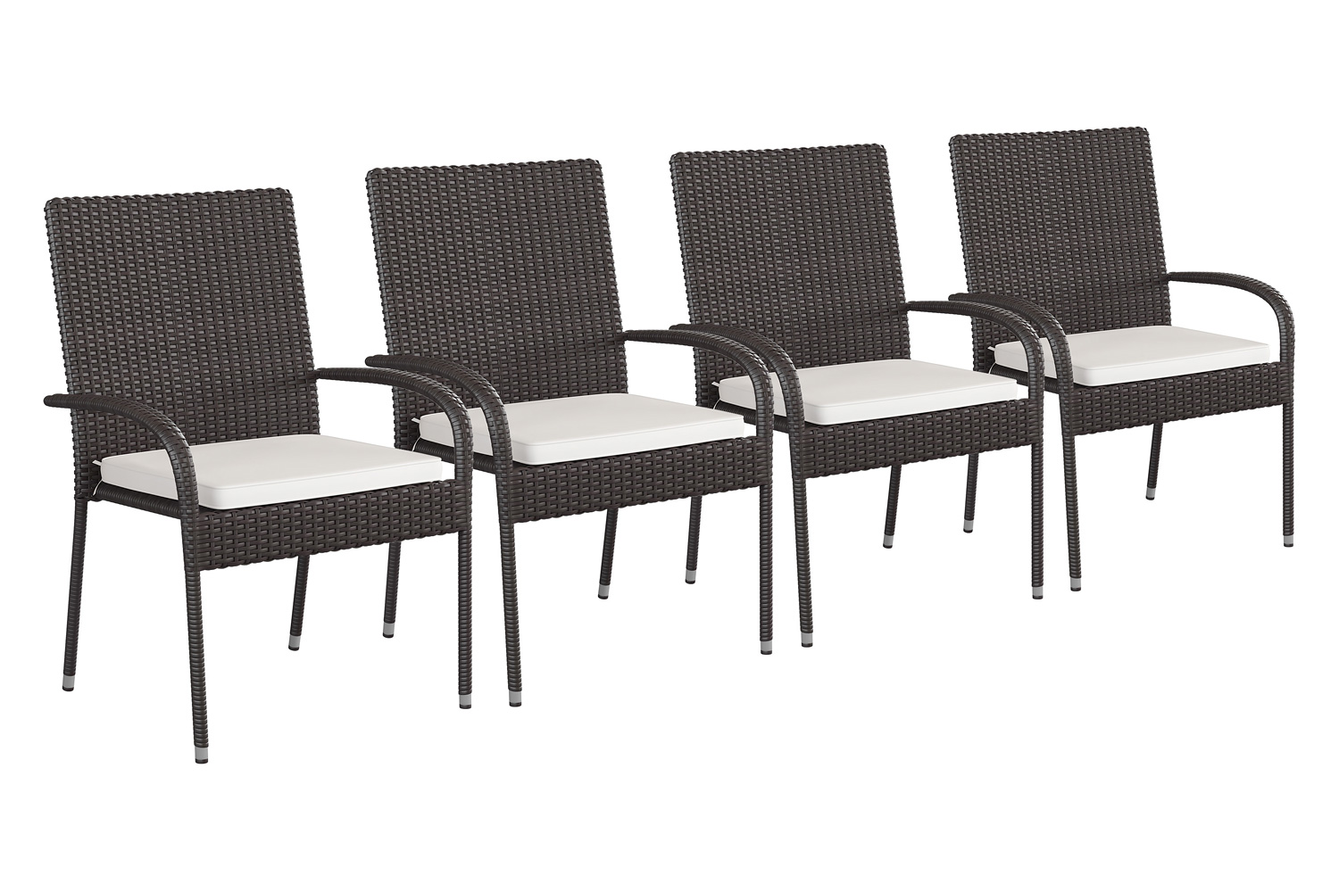 BLNK Maxim Stackable Indoor-Outdoor Wicker Dining Chairs with Cream Seat Cushions Set of 4 - Espresso