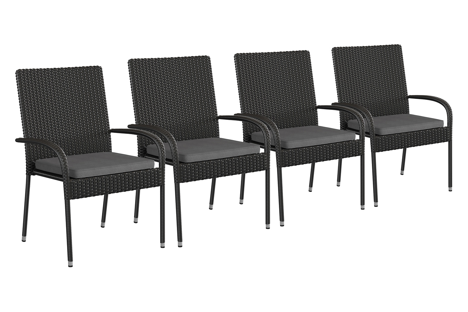 BLNK - Maxim Stackable Indoor-Outdoor Wicker Dining Chairs with Gray Seat Cushions Set of 4