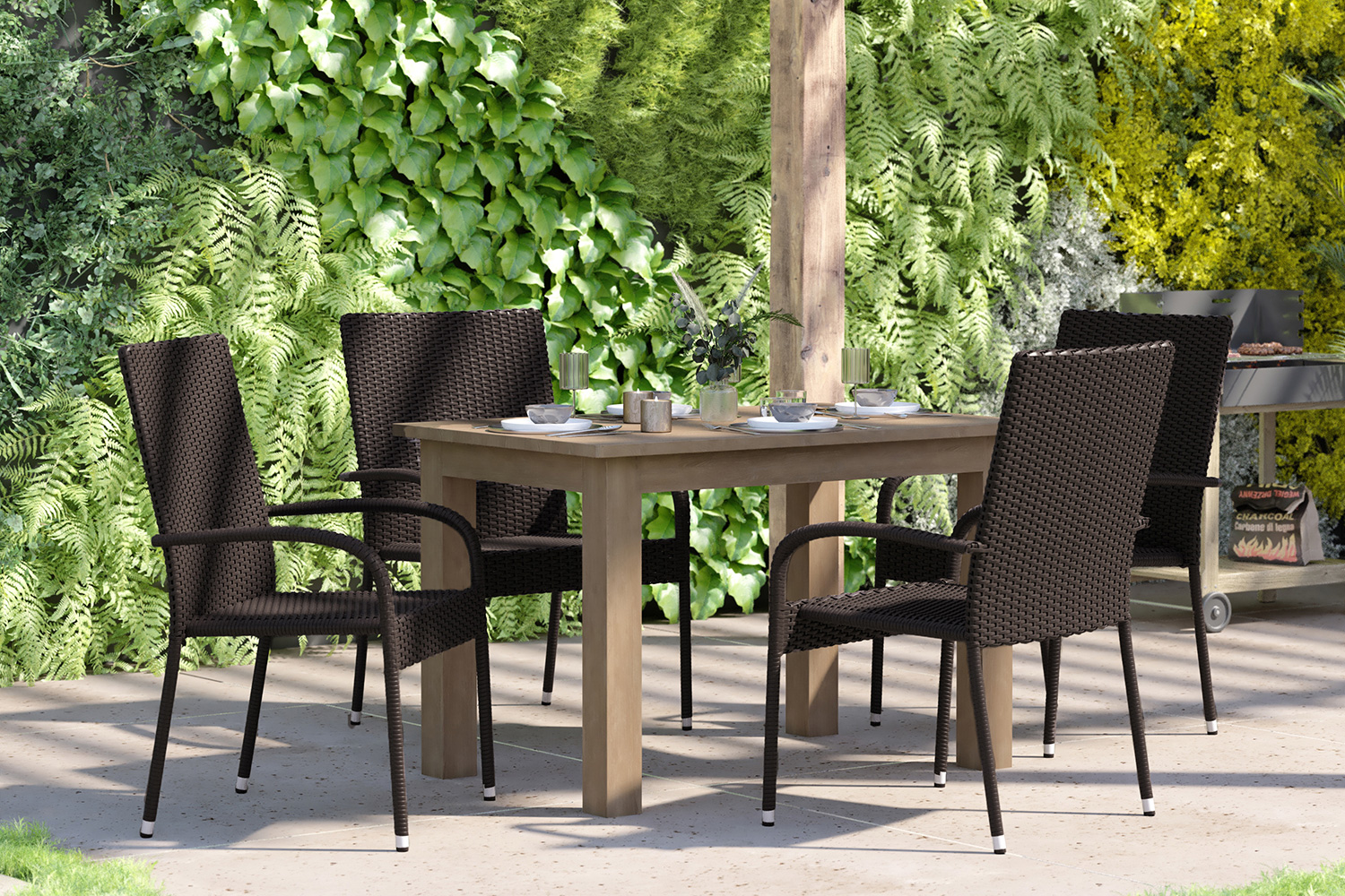 BLNK Maxim Stackable Indoor-Outdoor Wicker Dining Chairs with Arms Set of 4