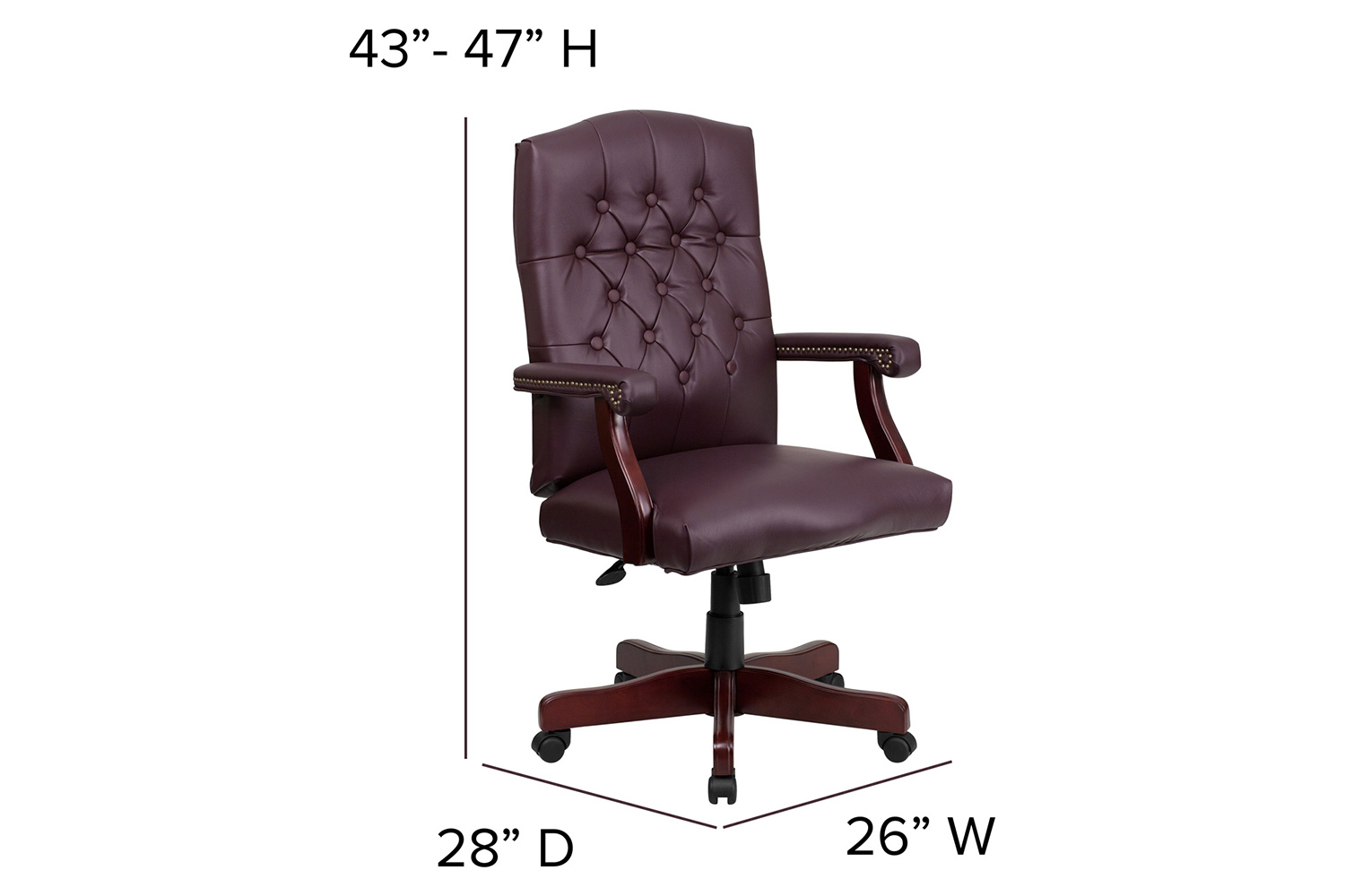 BLNK Martha Washington LeatherSoft Executive Swivel Office Chair with Arms - Burgundy