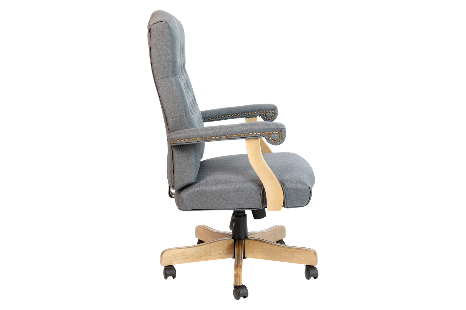 BLNK Derrick Classic Executive Swivel Office Chair with Driftwood Arms and Base - Gray