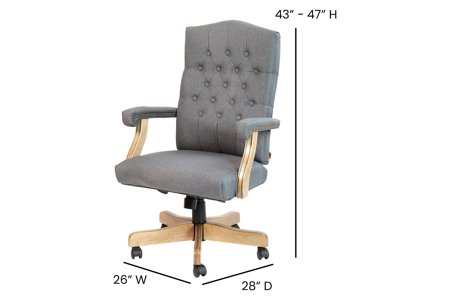 BLNK Derrick Classic Executive Swivel Office Chair with Driftwood Arms and Base - Gray