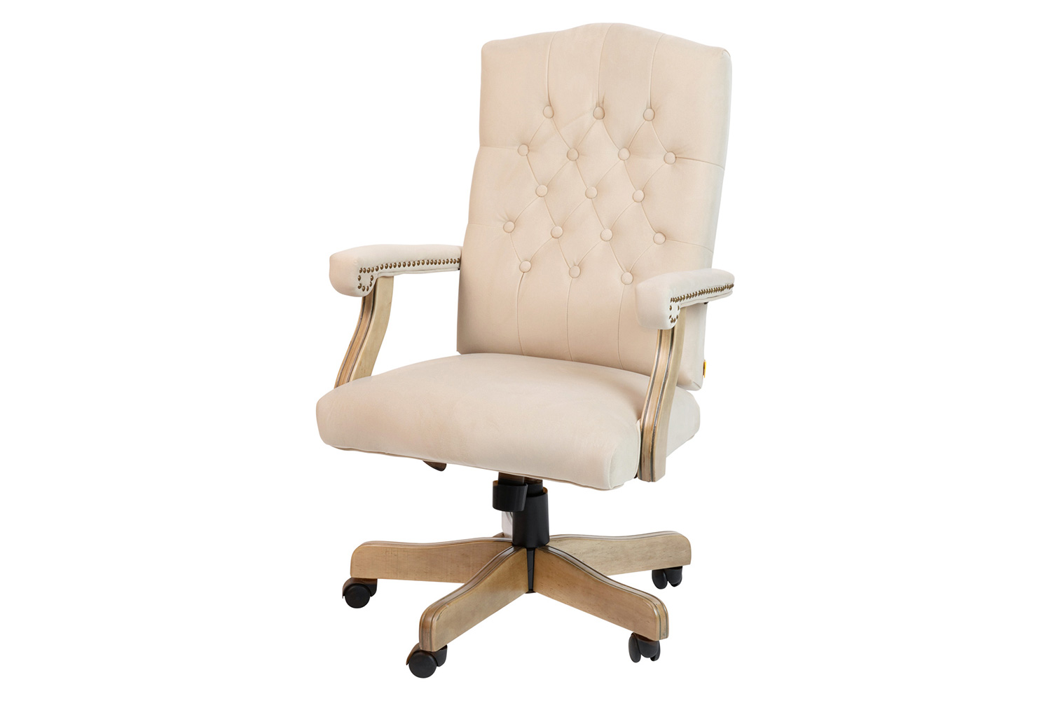 BLNK Derrick Classic Executive Swivel Office Chair with Driftwood Arms and Base - Ivory