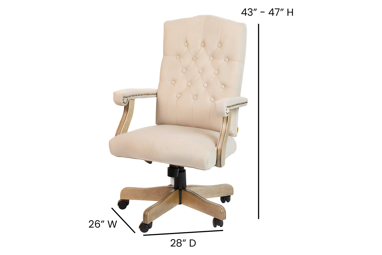 BLNK Derrick Classic Executive Swivel Office Chair with Driftwood Arms and Base - Ivory