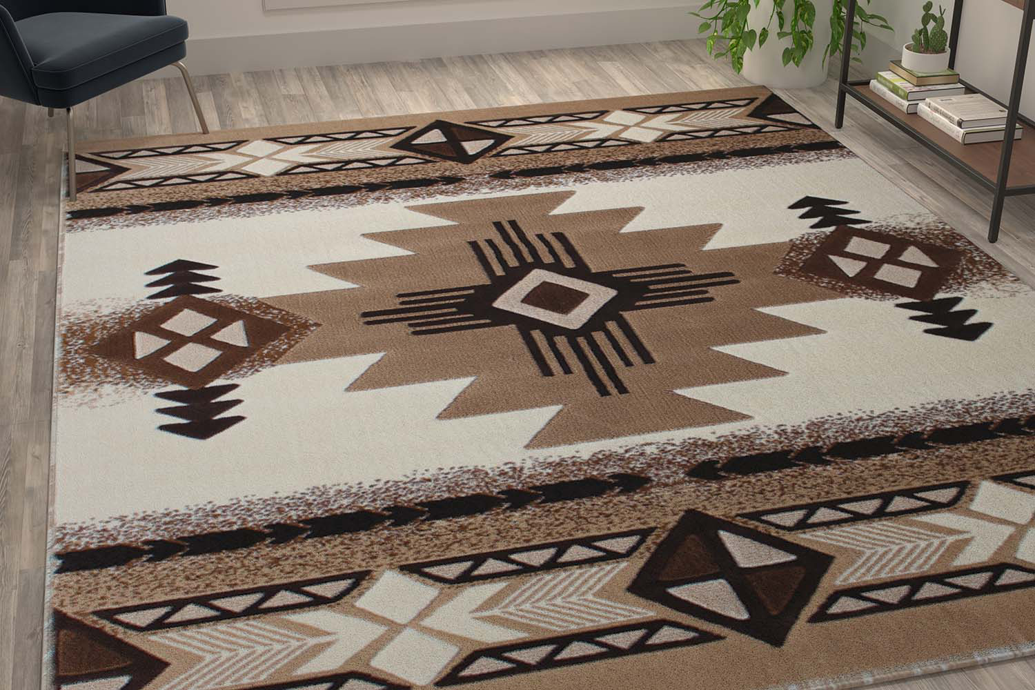 BLNK - Mohave Collection Southwestern Style Olefin Traditional Area Rug with Jute Backing