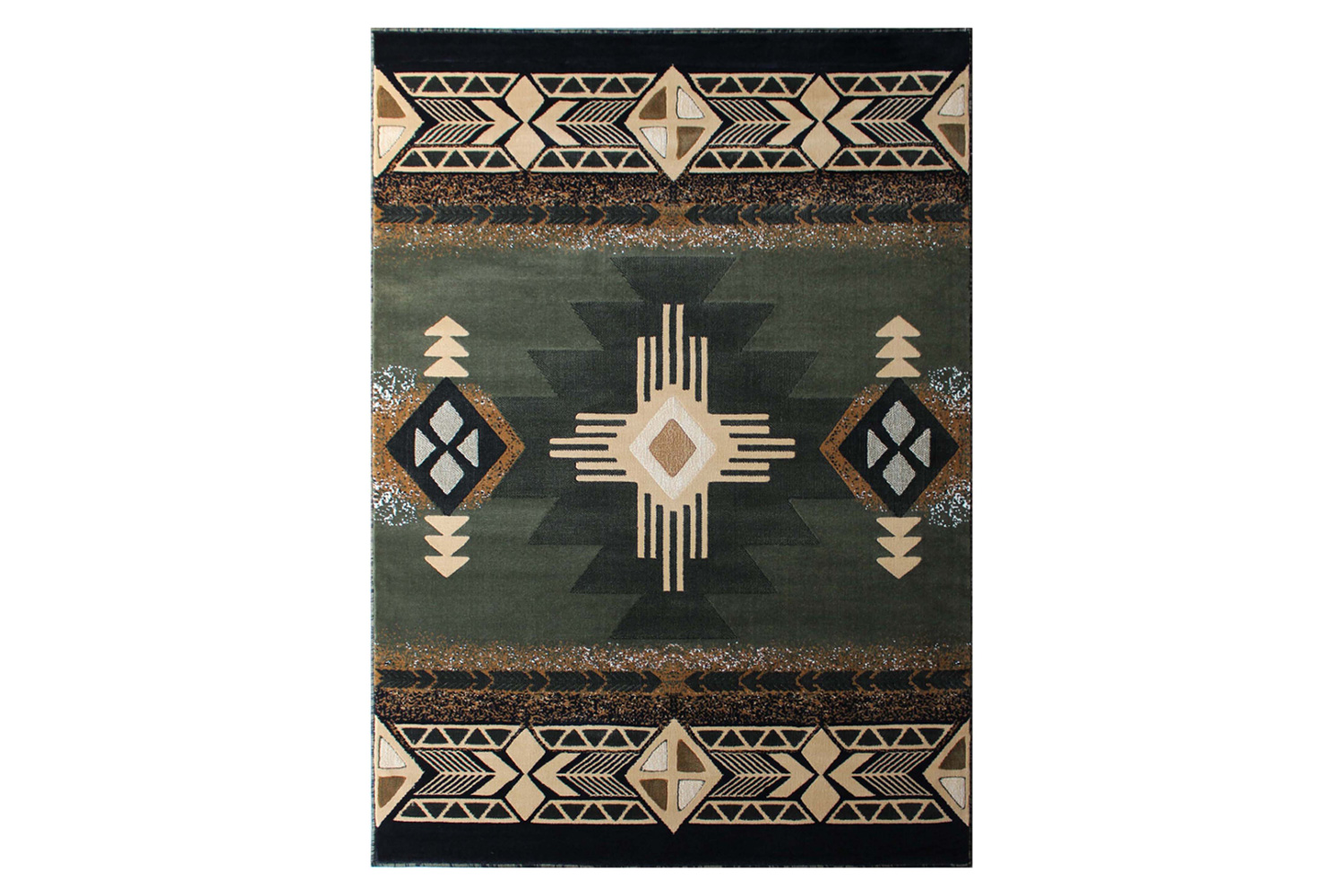 BLNK Mohave Collection Southwestern Style Olefin Traditional Area Rug with Jute Backing - Sage, 5'W x 7'L