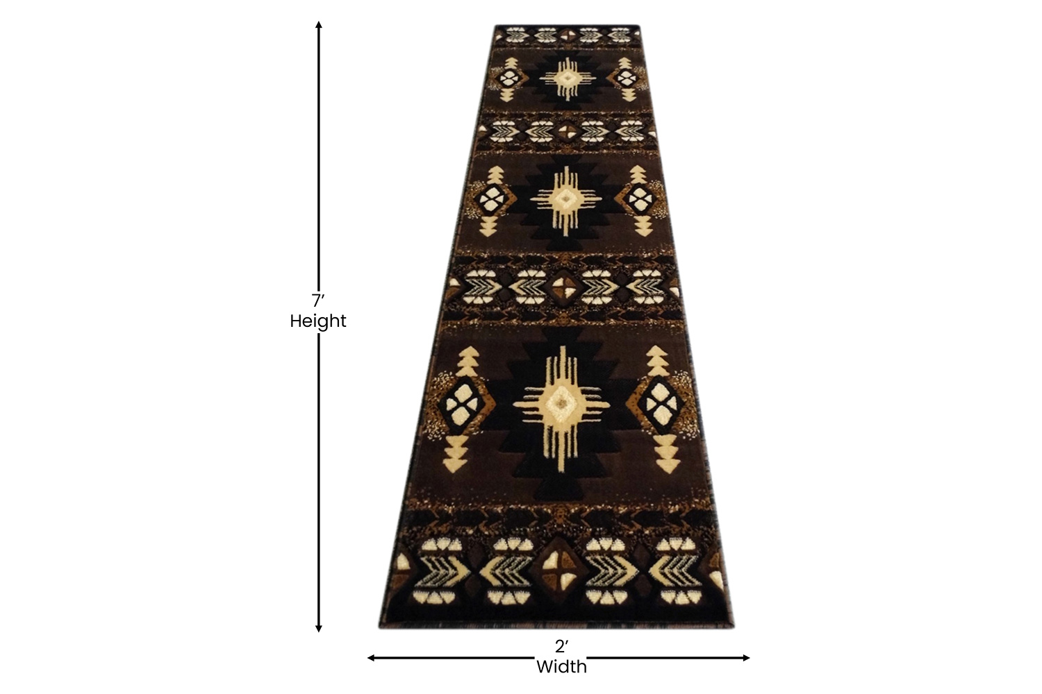 BLNK Mohave Collection Southwestern Style Olefin Traditional Area Rug with Jute Backing - Chocolate, 2'W x 7'L