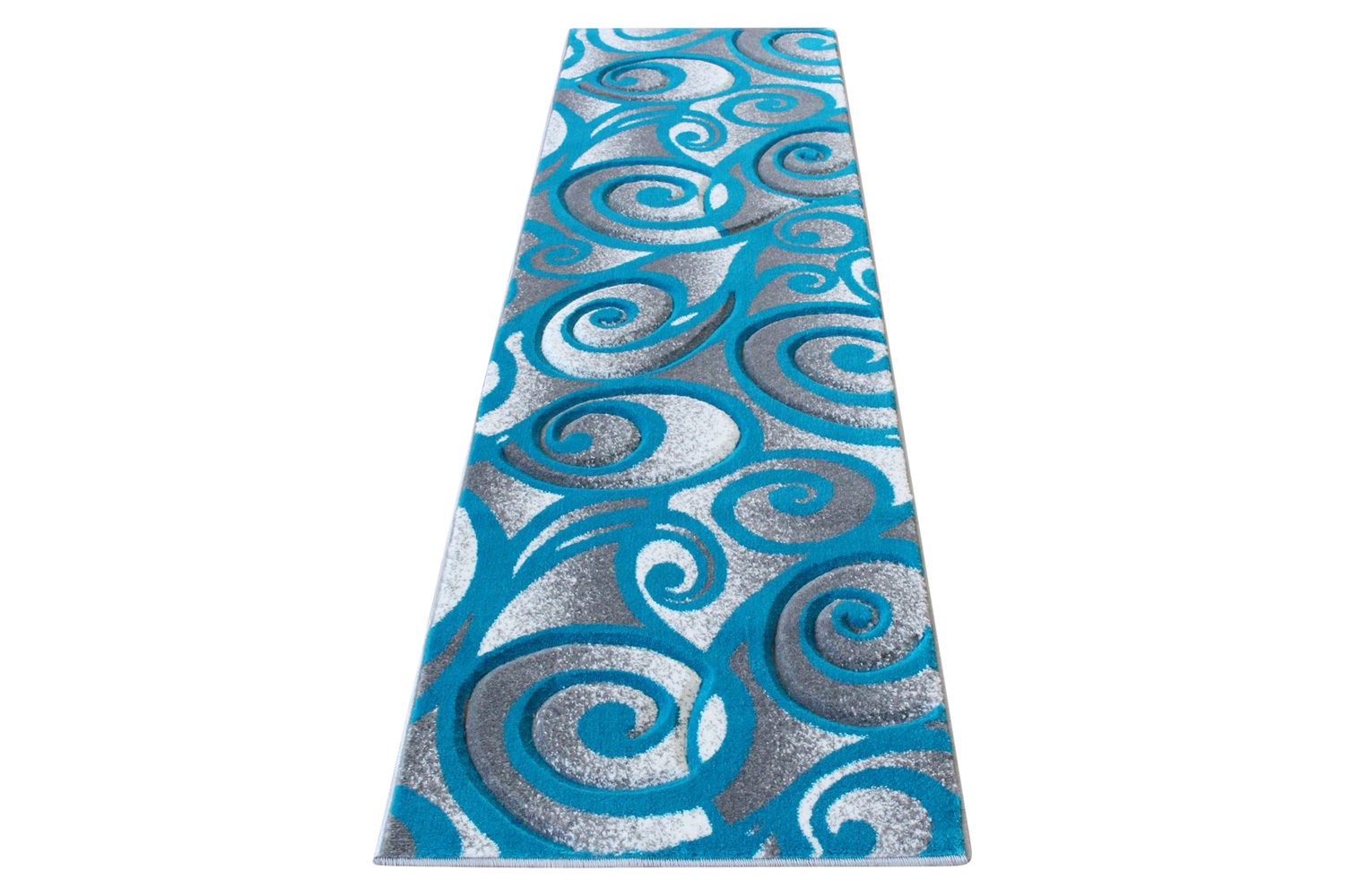 BLNK Willow Collection Modern Olefin High-Low Pile Swirled Area Rug - Turquoise, 2'W x 7'L