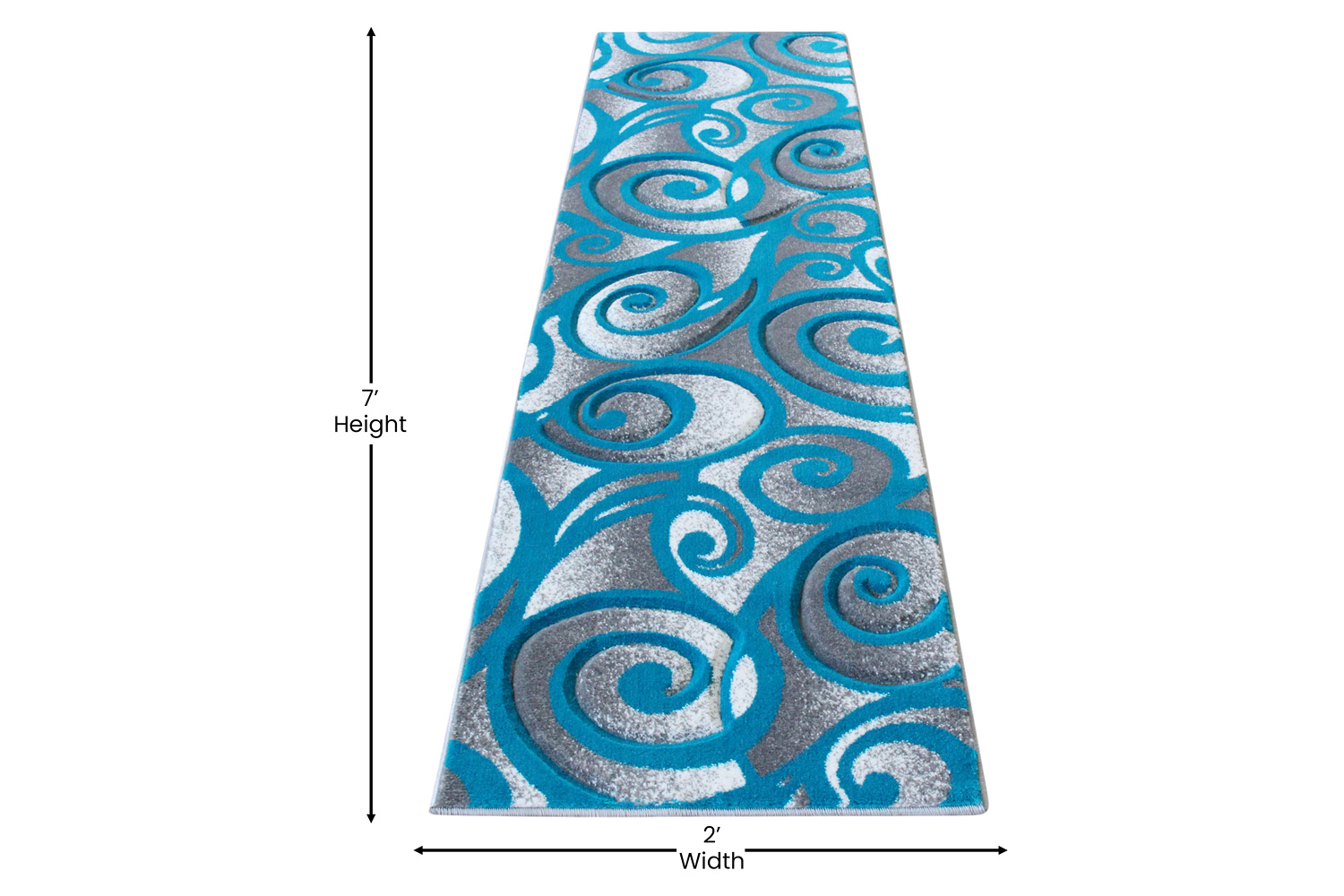 BLNK Willow Collection Modern Olefin High-Low Pile Swirled Area Rug - Turquoise, 2'W x 7'L