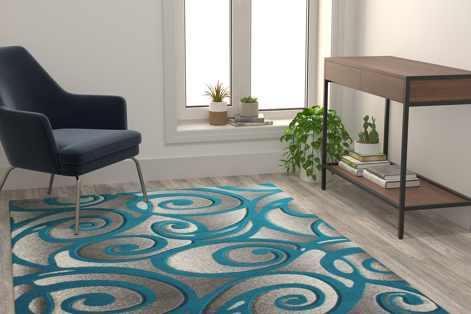 BLNK - Willow Collection Modern Olefin High-Low Pile Swirled Area Rug