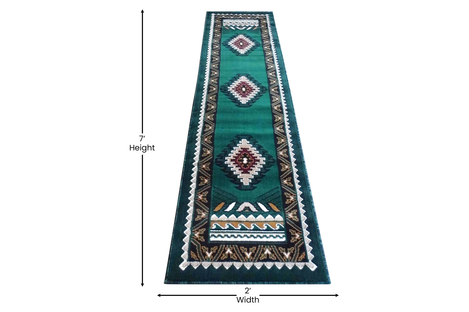 BLNK™ Ventana Collection Southwest Olefin Area Rug with Jute Backing - Hunter Green, 2'W x 7'L