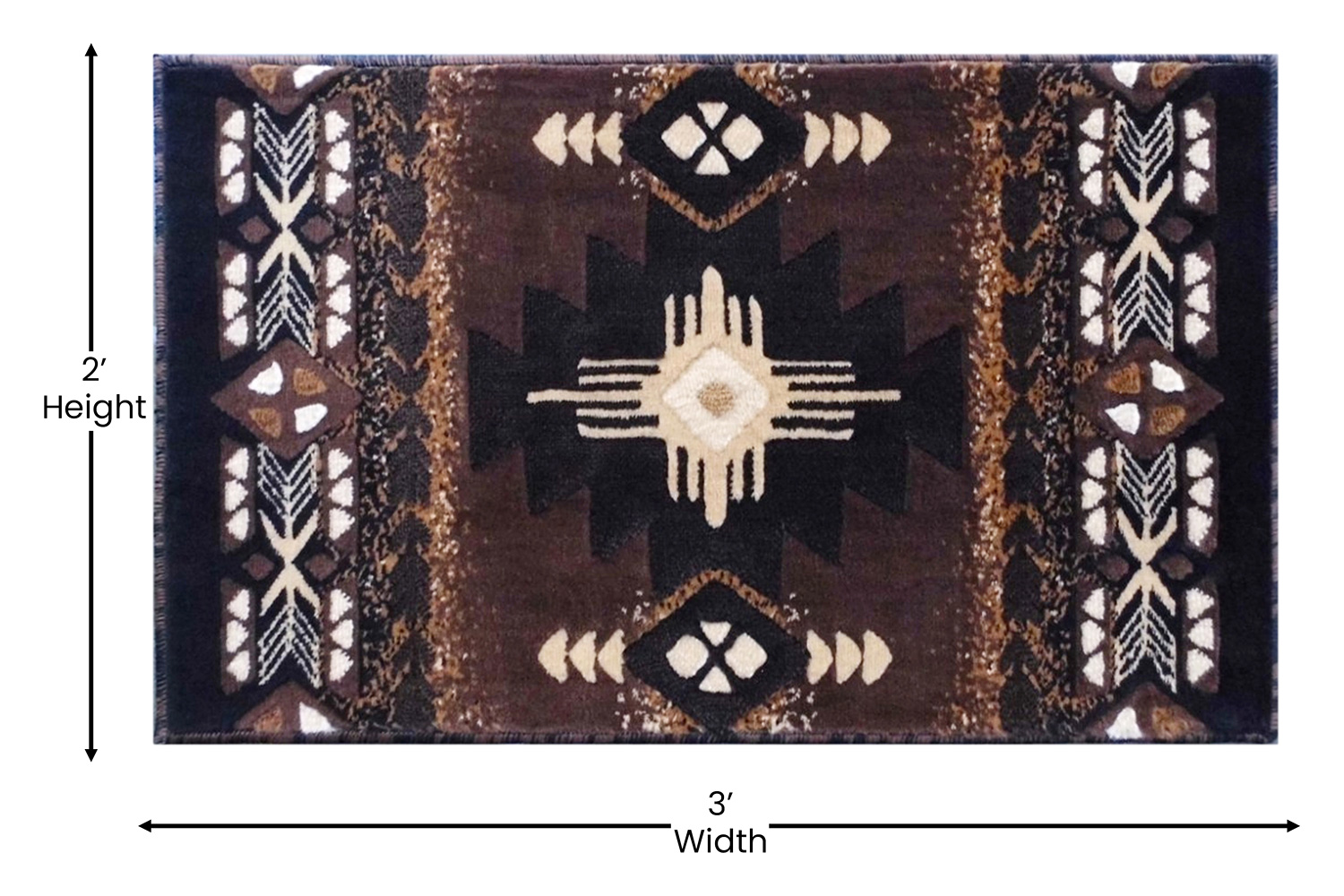 BLNK Mohave Collection Southwestern Style Olefin Traditional Area Rug with Jute Backing - Chocolate, 2'W x 3'L