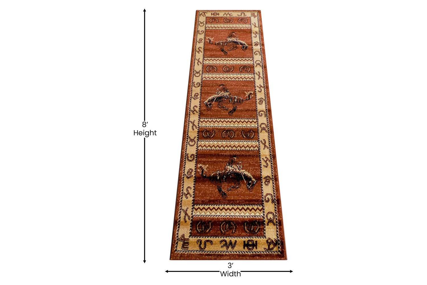 BLNK Hoytt Collection Brown Bucking Bronco Cowboy Area Rug with Jute Backing - 2'W x 7'L