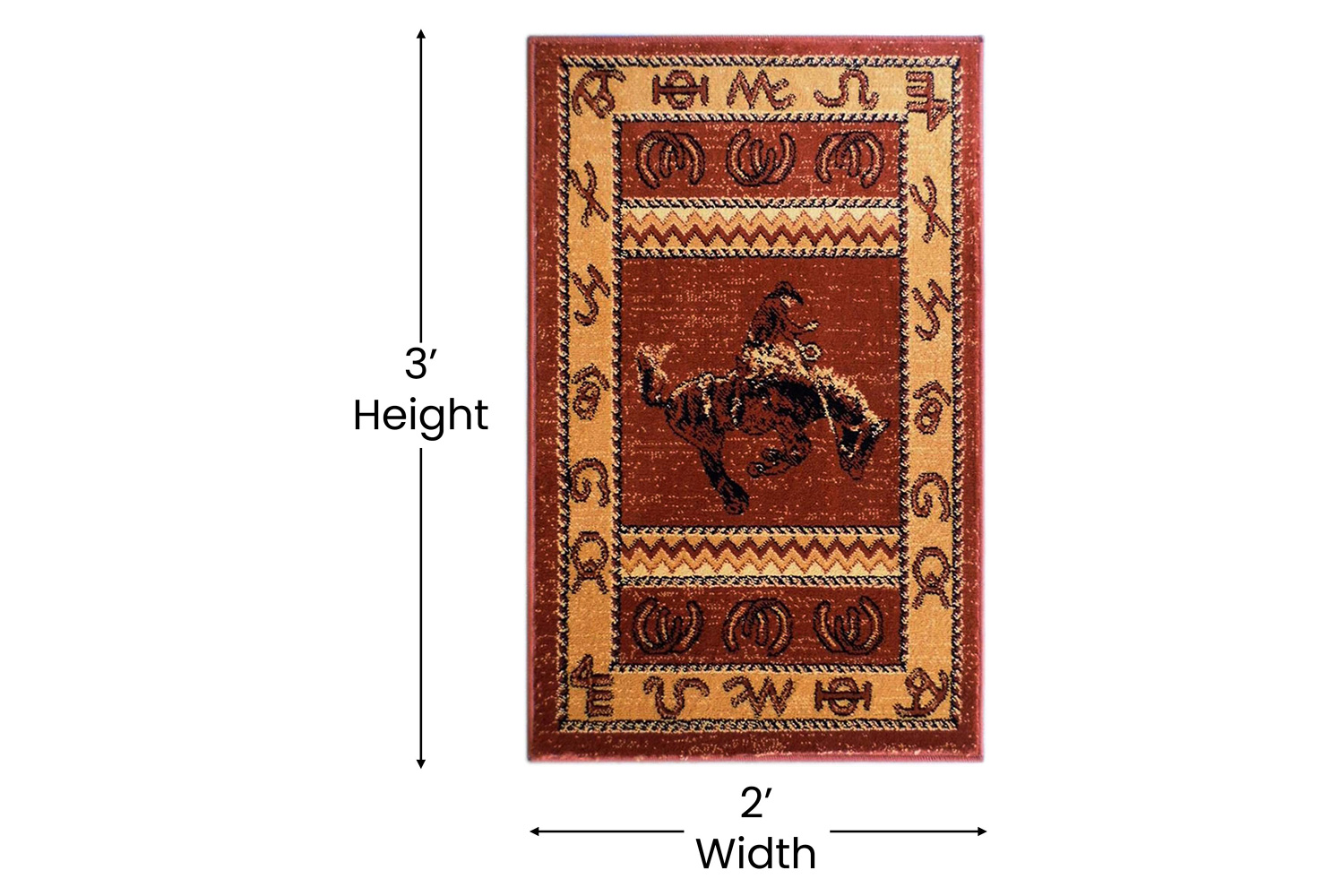 BLNK Hoytt Collection Brown Bucking Bronco Cowboy Area Rug with Jute Backing - 2'W x 3'L