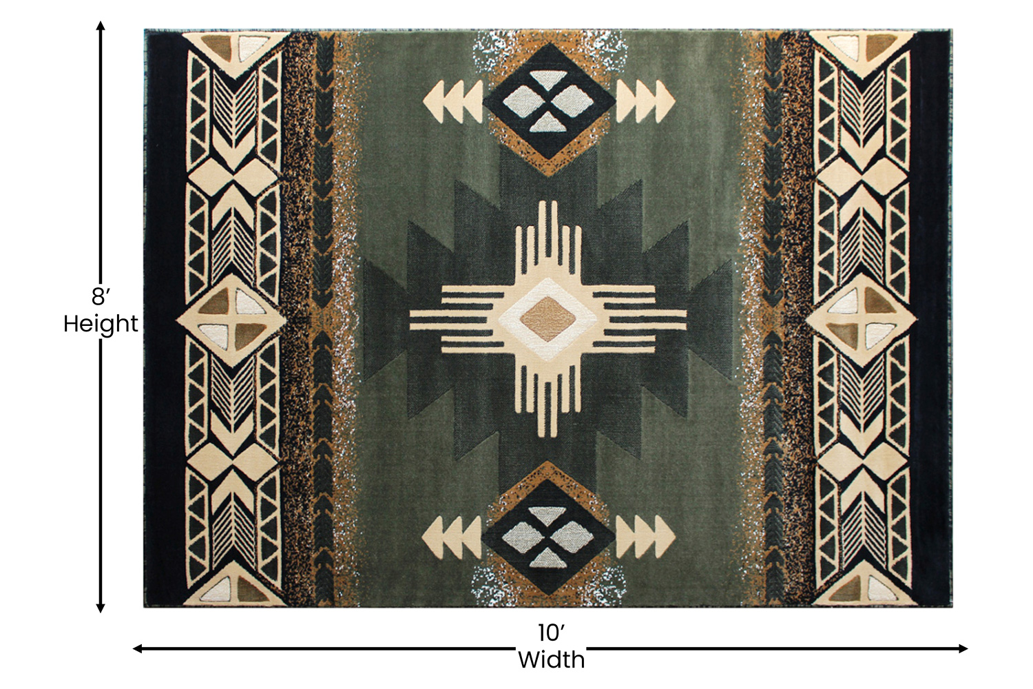 BLNK Mohave Collection Southwestern Style Olefin Traditional Area Rug with Jute Backing - Sage, 8'W x 10'L