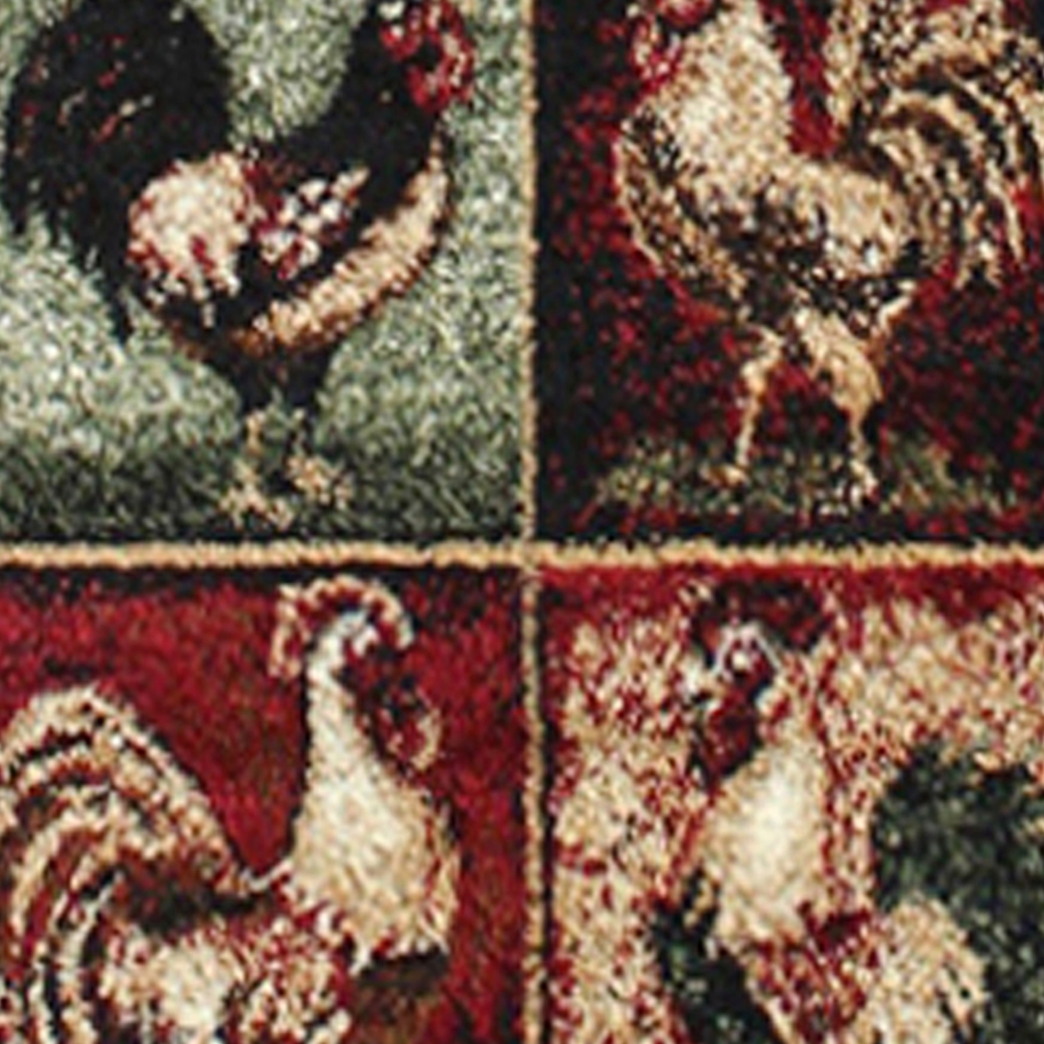 BLNK Gallus Collection Olefin Black Rooster Themed Area Rug with Jute Backing for Kitchen - 2'W x 7'L