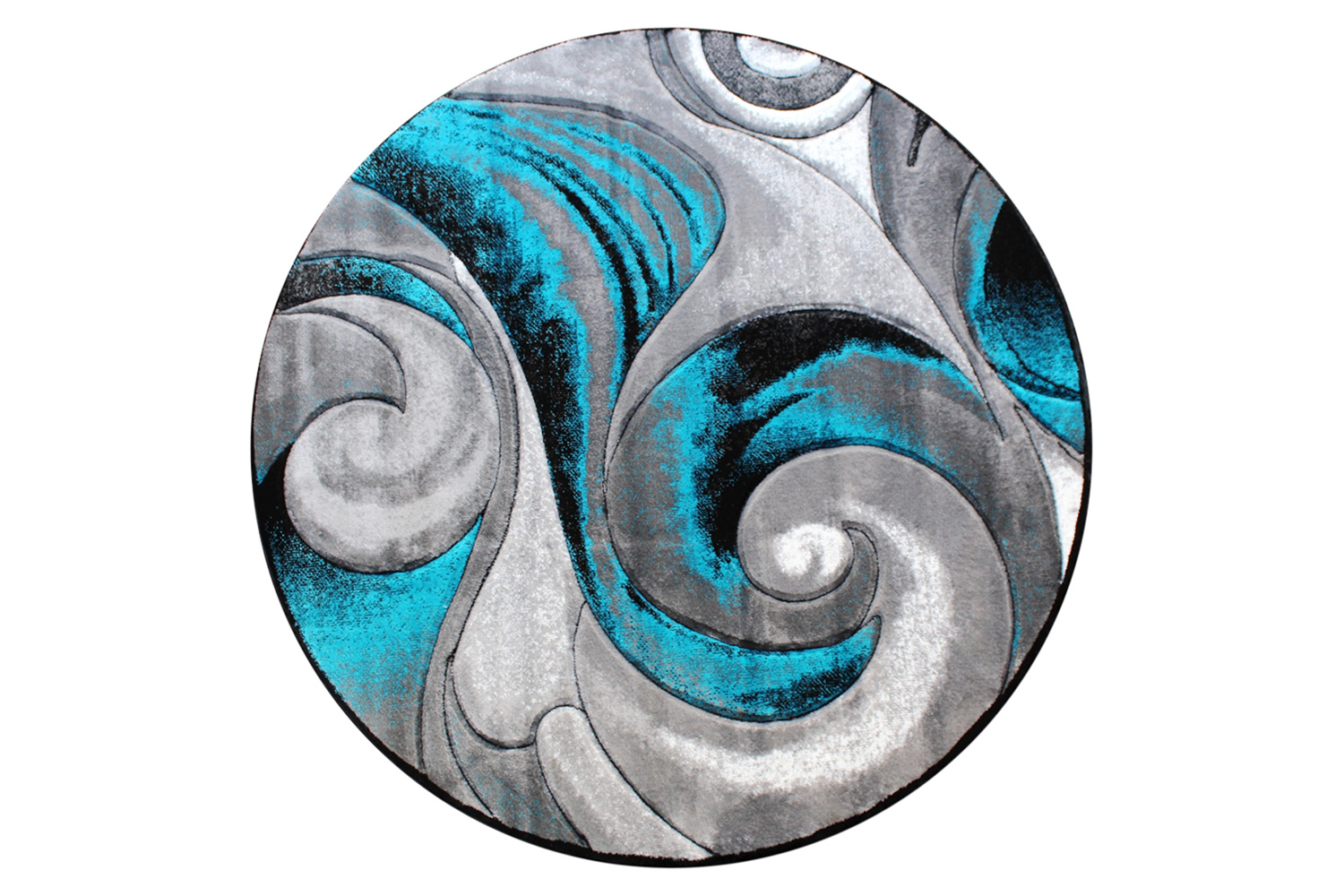 BLNK Tellus Collection Round Olefin Ocean Waves Pattern Area Rug with Jute Backing - Turquoise, 6'W x 6'L