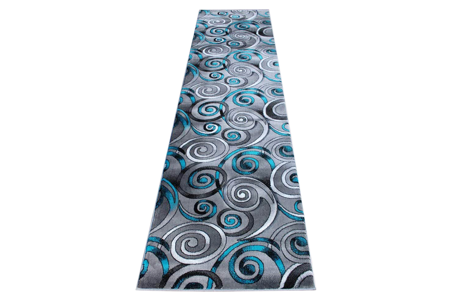 BLNK Masie Collection Olefin Swirl Area Rug with Jute Backing - Turquoise, 3'W x 10'L